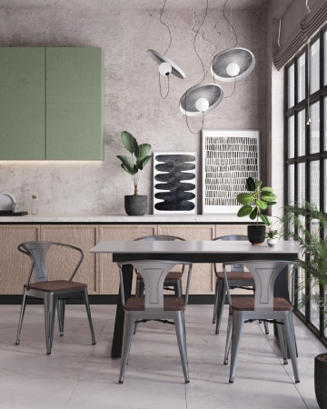 Стул TOLIX ARM WOOD с подлокотниками серебристый