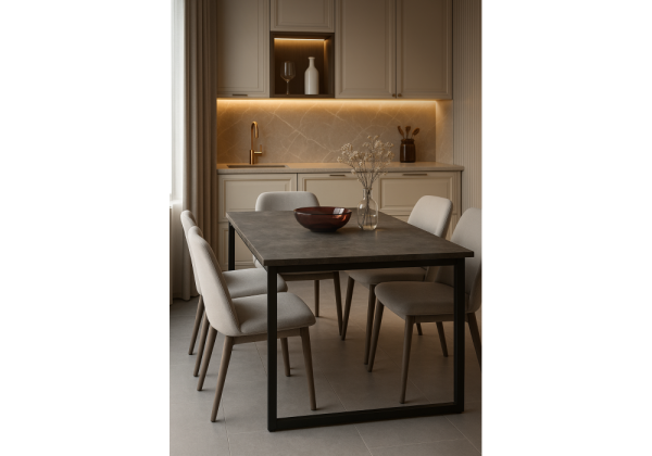 Стол деревянный Лиман 117 (157) x 77 бетон темный, черный матовый Стол деревянный Лиман 117 (157) x 77 бетон темный, черный матовый