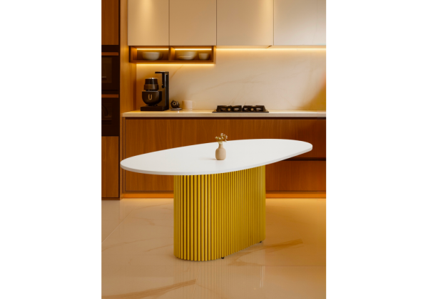 Стол деревянный Барон О 180 х 90 белая пленка шагрень, золотые ноги