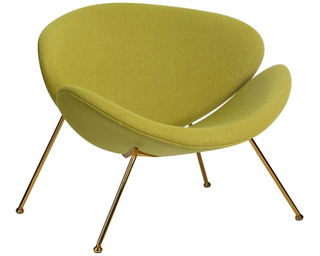 Кресло дизайнерское EMILY, светло-зеленая ткань AF3, золотое основание