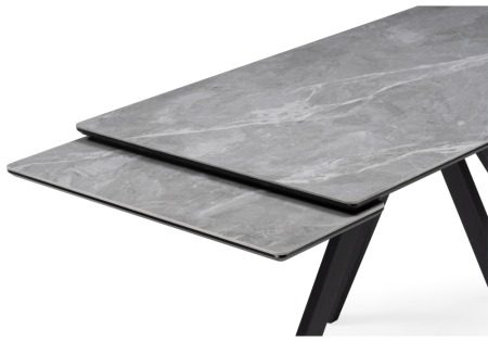 Керамический стол Вилли 140(200)х80 серый мрамор, черный