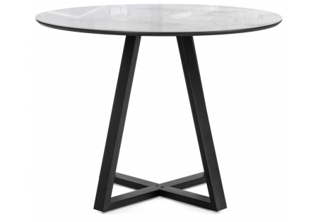 Стеклянный стол Норфолк 100х78 белый мрамор, черный