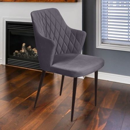 Стул с подлокотниками Hunt, бархат серый, черный конус