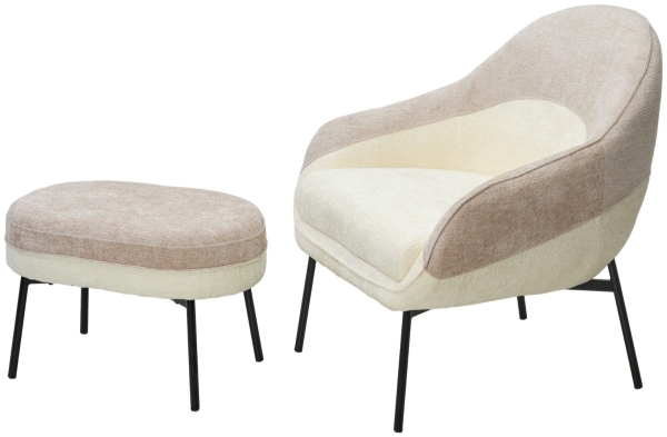 Кресло SION белый, бежевый, шенилл, черный каркас