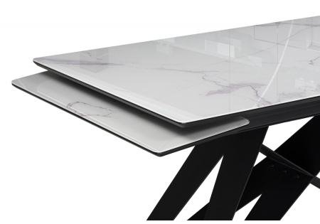 Стол стеклянный Блэкберн 140(200)х80 кристл белый мрамор, черный