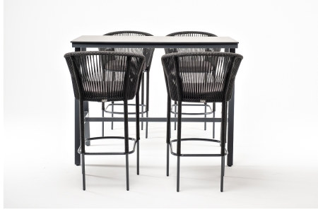 "Рио" барный комплект на 4 персоны, стол HPL "серый гранит", цвет темно-серый