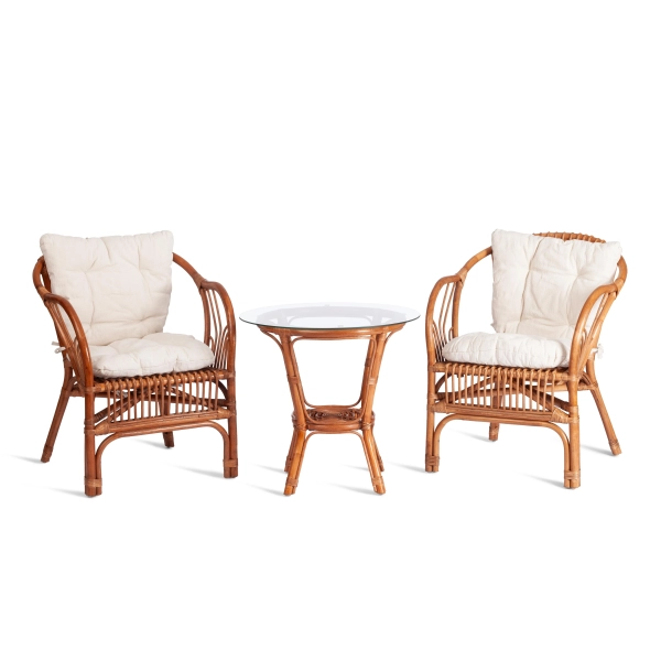 Террасный комплект NEW BOGOTA молочный, ткань и дерево и стекло, мягкое сиденье, с подлокотниками