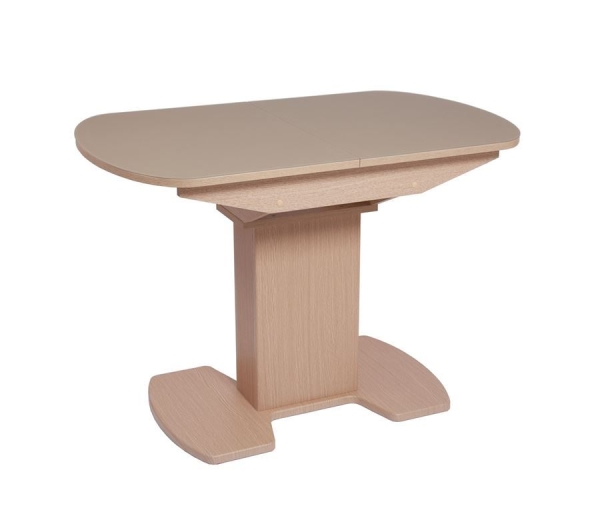 Стол "Корсика 110 " 110/141,5 х 70 стекло капучино матовое, пленка дуб выбеленный