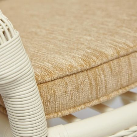 Комплект обеденный "ANDREA GRAND" (стол со стеклом + 6 кресел + подушки) белый, ткань рубчик, кремовый