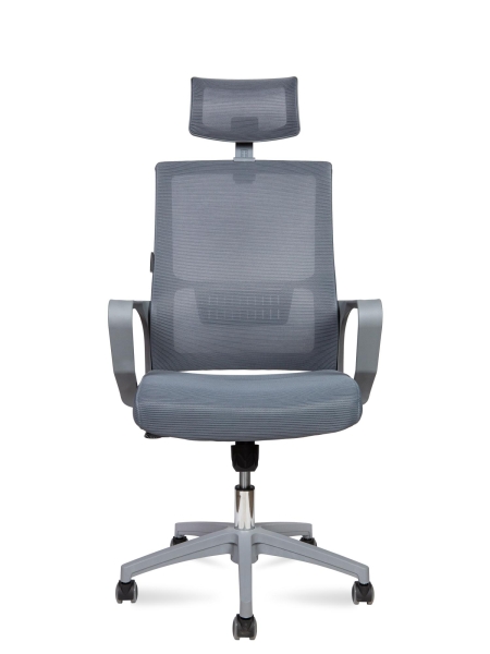 Кресло офисное Max серый, сетка и пластик, мягкое сиденье, с подлокотниками