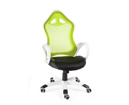 Кресло офисное Тесла белый пластик зеленая спинка черная сидушка