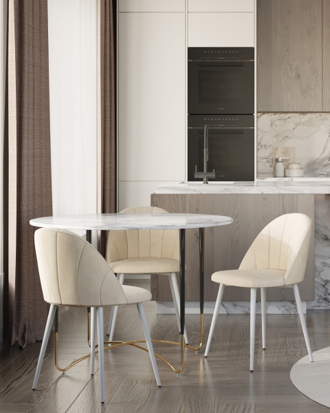 Стул Логан SN велюр молочный белые ножки