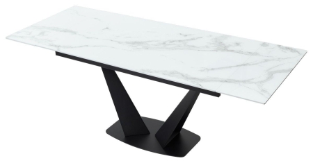 Стол Ниагара 160 белый мрамор, стекло, черный каркас