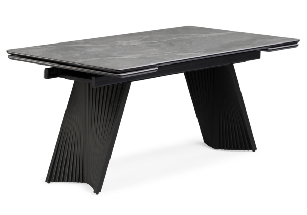 Керамический стол Вейв 140(200)х80 серый мрамор larka grey, черный