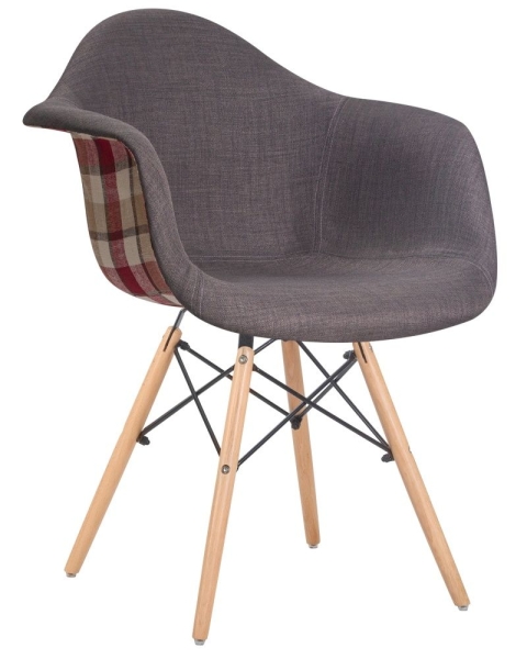 Стул обеденный DAW THOMAS ножки светлый бук, сиденье 010 яркая клетка, серая ткань
