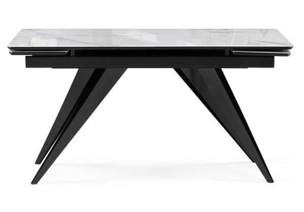 Стеклянный стол Дарвин 140(200)х80 белый мрамор, черный