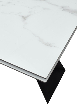 Стол Купер 160 белый мрамор, черная шагрень, стекло, черный каркас