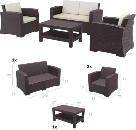 Комплект пластиковой плетеной мебели Monaco Lounge Set коричневый Комплект пластиковой плетеной мебели Monaco Lounge Set коричневый