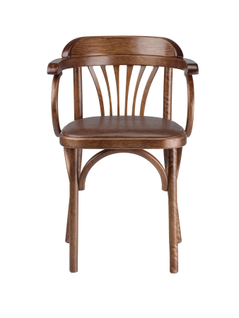 Деревянный стул Венский средний тон с мягким сиденьем из коричневой экокожи Деревянный стул Венский средний тон с мягким сиденьем из коричневой экокожи