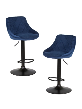 Набор 2 шт Стул барный LOGAN BLACK, синий велюр (MJ9-117)