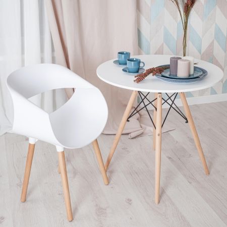 Стол CINDY NEXT (80-MDF) металл, мдф, бук, D80х75 см, белый, натуральный