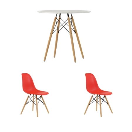 Стол EAMES D80 белый + 2 стула EAMES style красные