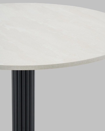 Стол круглый Фризбин D90, столешница МДФ ледяной камень, основание металл черный