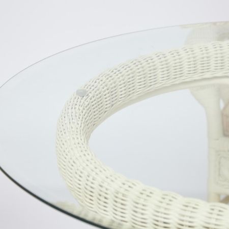 Комплект обеденный "ANDREA GRAND" (стол со стеклом + 6 кресел + подушки) белый, ткань рубчик, кремовый