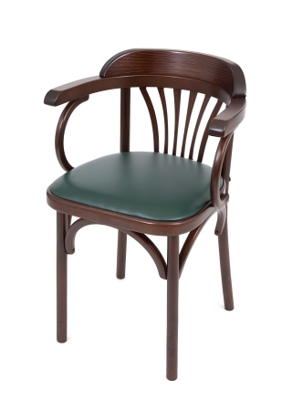 Деревянный стул Венский темный тон с мягким сиденьем из зеленой экокожи Деревянный стул Венский темный тон с мягким сиденьем из зеленой экокожи
