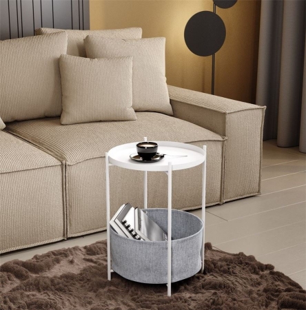 Стол журнальный "Берген" рогожка 82/39, белый муар