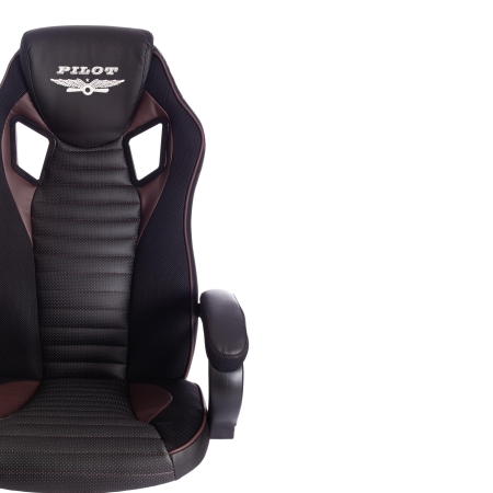 Кресло PILOT экокожа и ткань, черный и черный перфорированный и коричневый