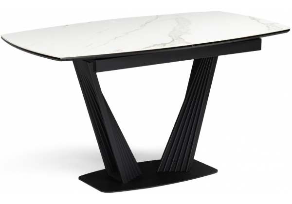 Керамический стол Вейл 160(205)х89 белый мрамор snow white, черный