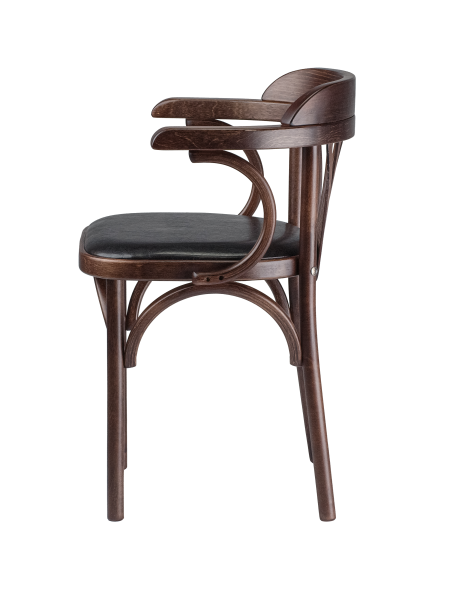 Деревянный стул Венский темный тон с мягким сиденьем из экокожи с дугами назад Деревянный стул Венский темный тон с мягким сиденьем из экокожи с дугами назад