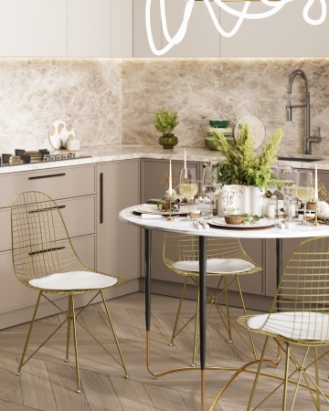 Стул обеденный Eiffel золотой с белой подушкой