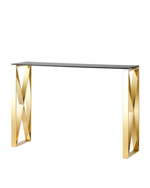 Консоль КРОСС 115*30 золото стекло дым