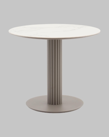 Стол круглый Терралино D90 верх керамика белый матовый, основание металл латте