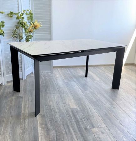 Стол CREMONA 140 KL-99 белый мрамор матовый итальянская керамика, черный каркас