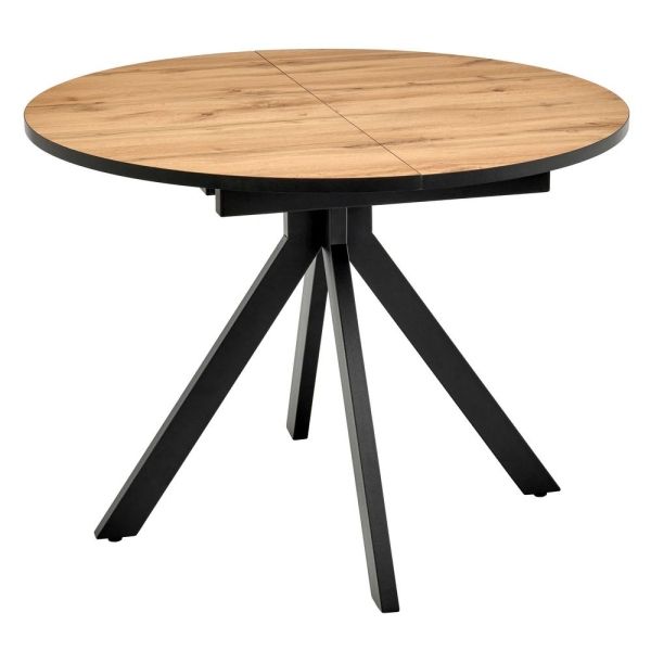 Стол Rudolf круглый раскладной 100-130x100x75см, дуб вотан, черный