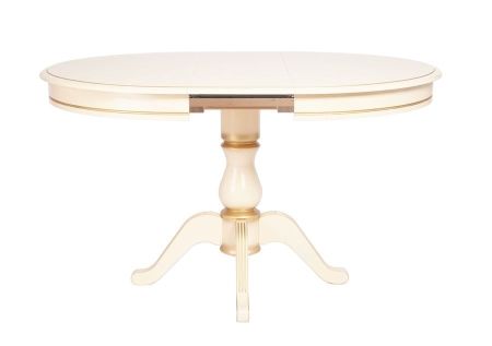 Стол "Фабрицио-1" раздвижной D 1000 тон 10 слоновая кость RAL 1015 + патина золото