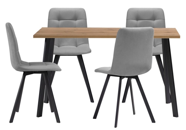 Обеденная группа Эделин светло-серый, дуб вотан, черный матовый