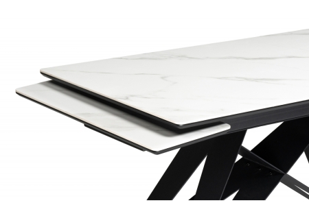 Керамический стол Блэкберн 140(200)х80 белый мрамор snow white, черный