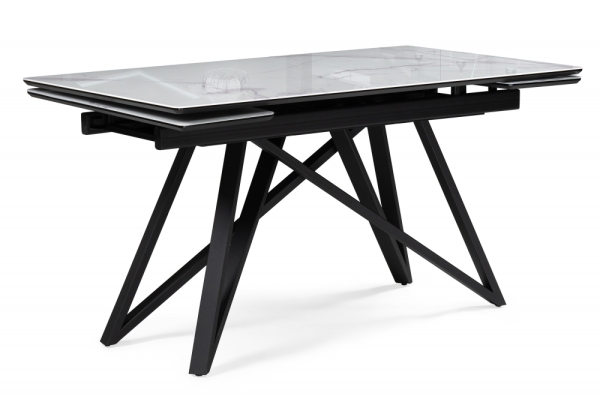 Стеклянный стол Вилсон 140(200)х80 белый мрамор, черный
