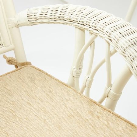 Комплект обеденный "ANDREA GRAND" (стол со стеклом + 6 кресел + подушки) белый, ткань рубчик, кремовый