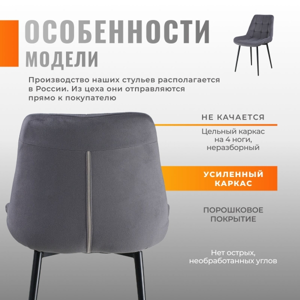 Комплект стульев для кухни FLEX 4шт велюр темно-серый velutto 32