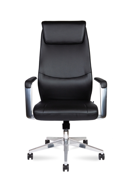 Кресло офисное Davos черный, экокожа и металл, мягкое сиденье, с подлокотниками