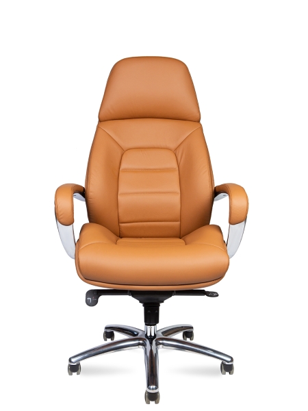 Кресло руководителя Porsche светло-коричневая натуральная кожа с алюминиевой крестовиной