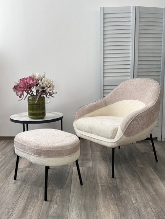 Пуф для гостиной RORY белый, бежевый, шенилл, черный каркас