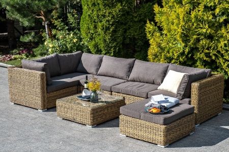 Трансформирующийся диван "Лунго" из искусственного ротанга (гиацинт), цвет соломенный