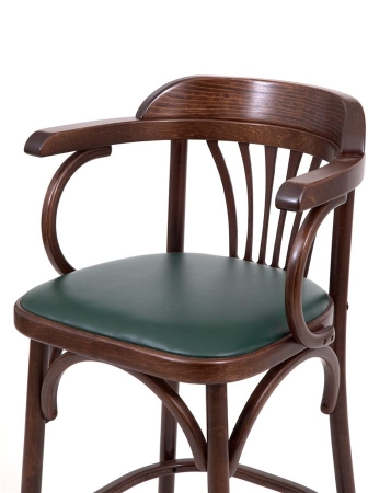 Барный деревянный стул Венский 750 темный тон с мягким сиденьем из зеленой экокожи