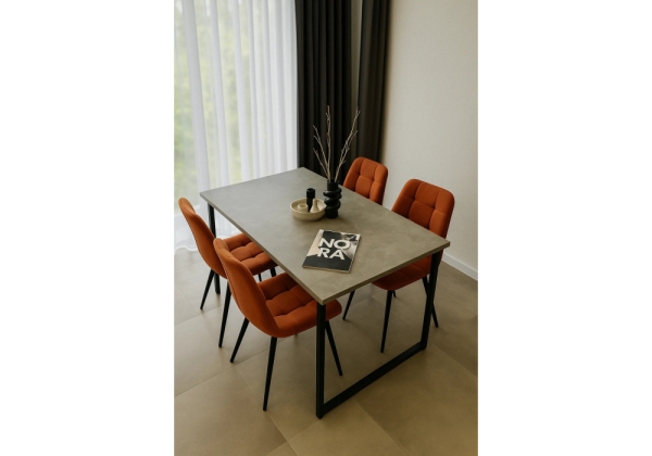 Стол деревянный Лиман 117 (157) x 77 бетон светлый, черный матовый